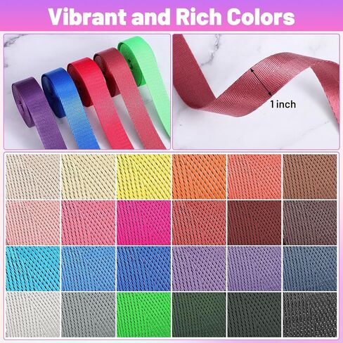 24 Rolls Nylon Webbing Straps, 1 Inch Wide Webbing Strap, 3.3 Yard 24 Assorted Color Pack for DIY Crafts, Bag Making, Backpack Straps, Pet Collars, Gear Repair & Hammock Ties in Saudi Arabia