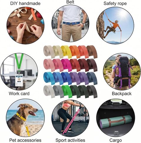 24 Rolls Nylon Webbing Straps, 1 Inch Wide Webbing Strap, 3.3 Yard 24 Assorted Color Pack for DIY Crafts, Bag Making, Backpack Straps, Pet Collars, Gear Repair & Hammock Ties in Saudi Arabia