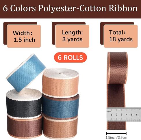 6 Rolls 1.5 Inch 18 Yards Polyester-Cotton Striped Webbing | 6 Pcs Cotton Striped Webbing for Purse Backpack Straps, 1.5 " Nylon Webbing for Bags Belt Backpacks Luggage in Saudi Arabia