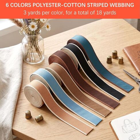 6 Rolls 1.5 Inch 18 Yards Polyester-Cotton Striped Webbing | 6 Pcs Cotton Striped Webbing for Purse Backpack Straps, 1.5 " Nylon Webbing for Bags Belt Backpacks Luggage in Saudi Arabia