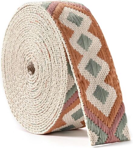 SHEING Heavy Cotton Webbing 1.5 Inch 2 Inch Webbing Strap for Bag Straps, Outdoors Indoors Arts and Crafts, High Density Webbing with Jacquard Embroidery Pattern in Kuwait