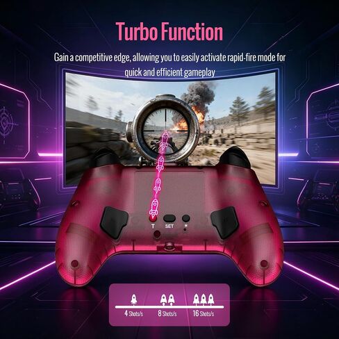 BETMI Wireless Controller for PS-5, Pro/Slim/PC (Black/Hot Pink/Clear) | Hall Effect Joystick & Trigger/Macro/Turbo/RGB Light/3.5mm TRRS Audio Jack/Speaker/Mic/Mute Button/6-Axis Gyro/Dual Vibration in Saudi Arabia