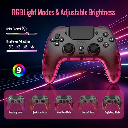 BETMI Wireless Controller for PS-5, Pro/Slim/PC (Black/Hot Pink/Clear) | Hall Effect Joystick & Trigger/Macro/Turbo/RGB Light/3.5mm TRRS Audio Jack/Speaker/Mic/Mute Button/6-Axis Gyro/Dual Vibration in Saudi Arabia
