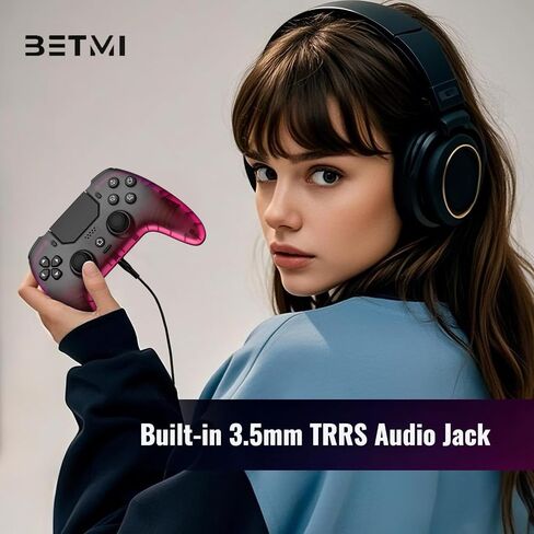 BETMI Wireless Controller for PS-5, Pro/Slim/PC (Black/Hot Pink/Clear) | Hall Effect Joystick & Trigger/Macro/Turbo/RGB Light/3.5mm TRRS Audio Jack/Speaker/Mic/Mute Button/6-Axis Gyro/Dual Vibration in Saudi Arabia