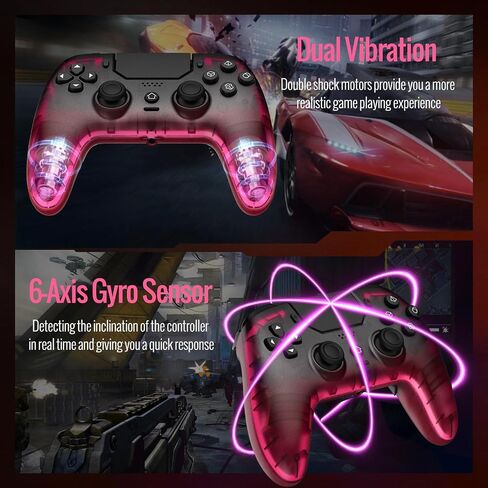 BETMI Wireless Controller for PS-5, Pro/Slim/PC (Black/Hot Pink/Clear) | Hall Effect Joystick & Trigger/Macro/Turbo/RGB Light/3.5mm TRRS Audio Jack/Speaker/Mic/Mute Button/6-Axis Gyro/Dual Vibration in Saudi Arabia