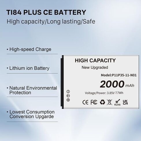 2 pack Battery for TI-84 Plus CE, 2000mAh High Capacity Battery Replacement for Texas Instruments TI-84 CE, TI Nspire CX/CX II, TI Nspire CX CAS/CX II CAS,P/N:P11P35-11-N01/3.7L1200SPA (no tool) in Kuwait