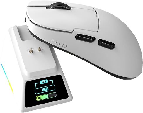 DAIDAI Ajazz AJ159 APEX Wireless Gaming Mouse with TFT Color Screen Charging Dock, 56g Ultra-Lightweight Ambidextrous Mice, PAW3950 Sensor, Tri-Mode, White in Kuwait