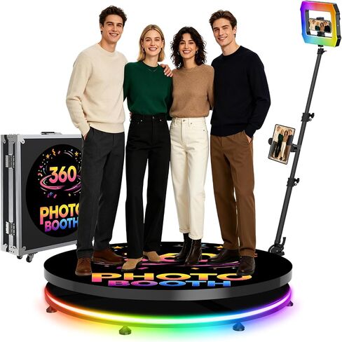 360 Photo Booth for Parties 31.6"/80cm for 3-5 People,360 Booth Free Custom Logo,Square LED Light Lasts 6-8H, App & Remote 360 Photo Booth Machine Automatic Rotation Photography and Video Recording in Saudi Arabia