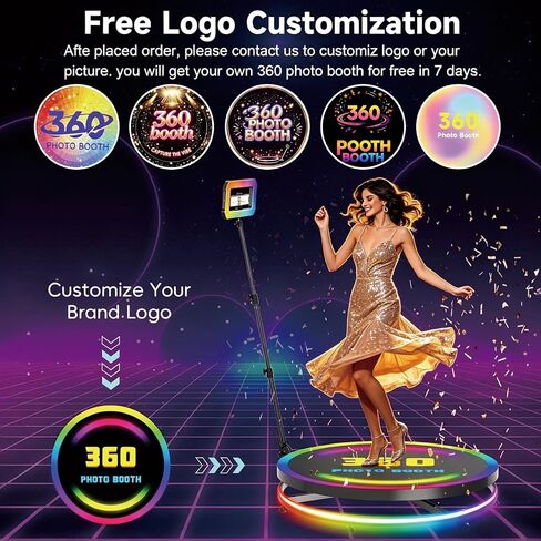 360 Photo Booth for Parties 31.6"/80cm for 3-5 People,360 Booth Free Custom Logo,Square LED Light Lasts 6-8H, App & Remote 360 Photo Booth Machine Automatic Rotation Photography and Video Recording in Saudi Arabia