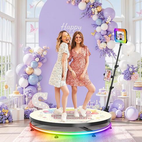 360 Photo Booth for Parties 31.6"/80cm for 3-5 People,360 Booth Free Custom Logo,Square LED Light Lasts 6-8H, App & Remote 360 Photo Booth Machine Automatic Rotation Photography and Video Recording in Saudi Arabia