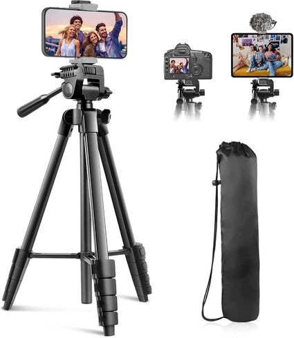 Sensyne 64" Camera Tripod Stand for iPhone & iPad, Phone Holder with Remote | 64-inch tripod stand, fits iPhone and iPad, wireless remote, stable phone holder for photos, video and live streaming in Saudi Arabia