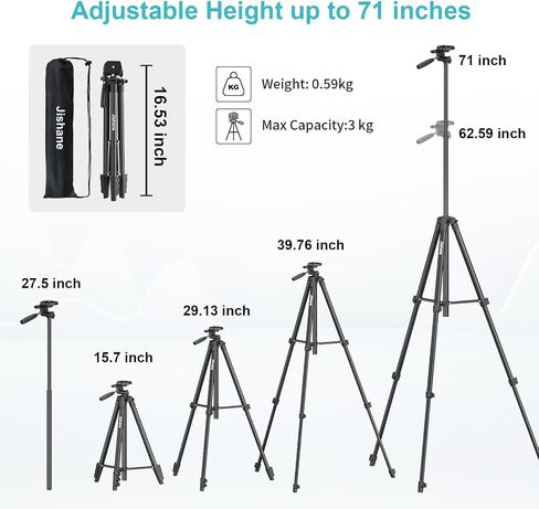 71 Inch Lightweight Tripod for Camera & Phone with Wireless Remote | Comes with phone holder and carry bag,travel-friendly,2-in-1 selfie stick and tripod design,Aluminum portable alloy body in Kuwait