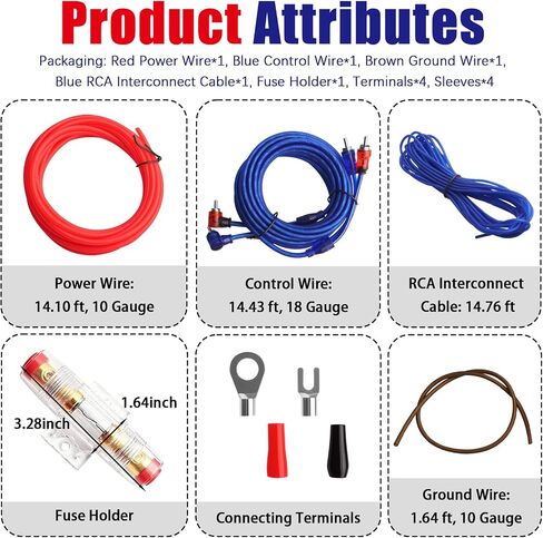 Amp Wiring Kit 10 Gauge Fit Car Audio Subwoofer Upgrade | Subwoofer Wiring Kit Includes 10 Gauge Speaker Wire,RCA Cable,Fuse Holder,Terminals,All-in-One Amplifier Wiring Kit in Saudi Arabia