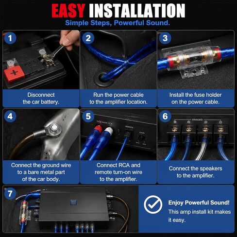 Amp Wiring Kit 10 Gauge Fit Car Audio Subwoofer Upgrade | Subwoofer Wiring Kit Includes 10 Gauge Speaker Wire,RCA Cable,Fuse Holder,Terminals,All-in-One Amplifier Wiring Kit in Saudi Arabia