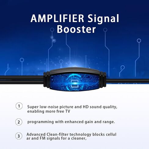 Amplified Digital TV Antenna for Smart TV Indoor Local Channels, Switchable Signal Booster HDTV Antenna for Long Range, Digital Antenna 4K 1080p HD Free Channels VHF/UHF 28dB in Saudi Arabia