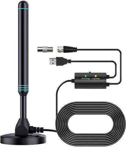 Amplified Digital TV Antenna for Smart TV Indoor Local Channels, Switchable Signal Booster HDTV Antenna for Long Range, Digital Antenna 4K 1080p HD Free Channels VHF/UHF 28dB in Saudi Arabia