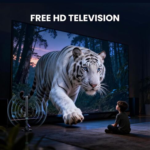 Amplified Digital TV Antenna for Smart TV Indoor Local Channels, Switchable Signal Booster HDTV Antenna for Long Range, Digital Antenna 4K 1080p HD Free Channels VHF/UHF 28dB in Saudi Arabia