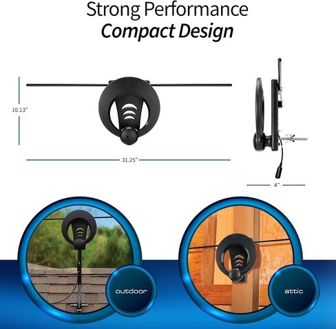 Antennas Direct ClearStream 1MAX HDTV Antenna UHF VHF Multi-Directional, 40+ Mile Range, 4K 8K UHD, NEXTGEN TV – w/Adjustable Mounting Hardware(Black) in Saudi Arabia