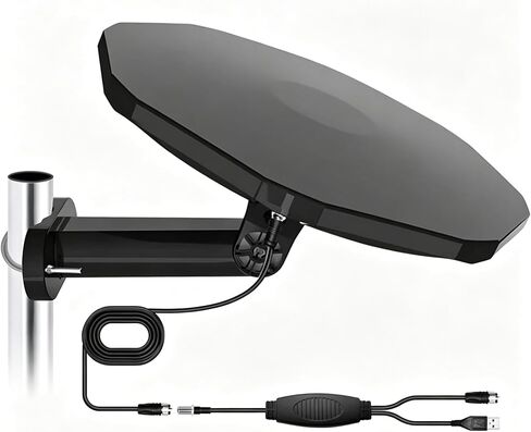 هوائي التلفزيون الرقمي خارجي 360 درجة متعدد الاتجاهات للقنوات المحلية | هوائي خارجي 4K HDTV للتلفزيون الذكي مع كابل بطول 32.8 قدم، نطاق طويل للعلية والتخييم والمركبات الترفيهية، يناسب أي تلفزيون مع موالف مدمج in Kuwait