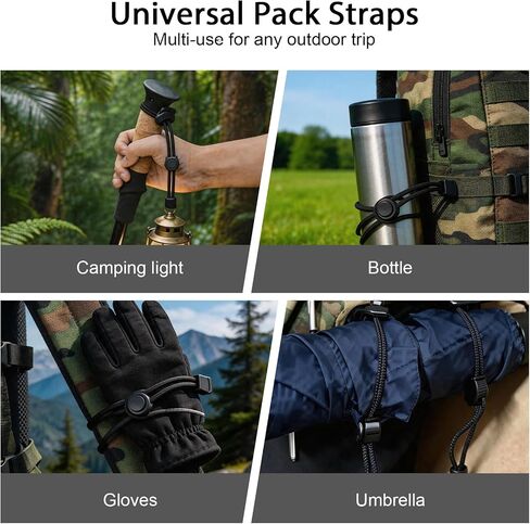 5Pcs Hiking Backpack Accessories, Backpack Umbrella Holder with Elastic Rope Fasteners, Adjustable Bungee Cord Straps for Trekking Pole and Walking Stick Holder Fixing Buckle, Black in Saudi Arabia