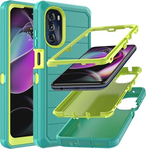 for Moto G 5G 2022 Case (No Screen Protector) with Drop Proof 3-Layer Durable Cover/Shockproof Armor Drop Protection Solid Rubber Case for Motorola Moto G 5G 2022-Dark Green/Green in Saudi Arabia