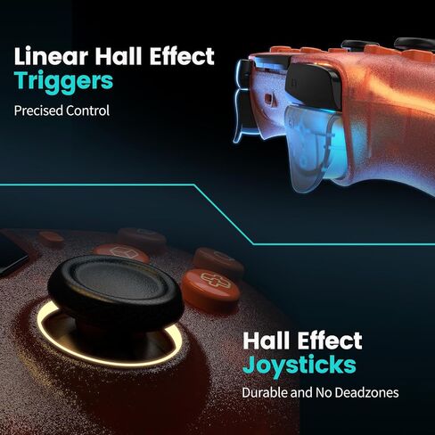 citnh Wireless Controller for PS-5/Pro/Slim/PC, with Transparent Shell/RGB Tape Light/Hall Effect Joyticks and Trigger/Macro/Turbo/3.5mm Audio Jack/Speaker and Mic/1500 mAh Large Battery Gamepad (Orange) in Kuwait