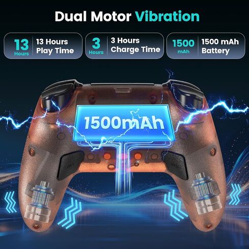 citnh Wireless Controller for PS-5/Pro/Slim/PC, with Transparent Shell/RGB Tape Light/Hall Effect Joyticks and Trigger/Macro/Turbo/3.5mm Audio Jack/Speaker and Mic/1500 mAh Large Battery Gamepad (Orange) in Kuwait
