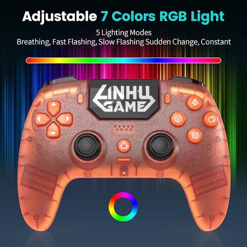citnh Wireless Controller for PS-5/Pro/Slim/PC, with Transparent Shell/RGB Tape Light/Hall Effect Joyticks and Trigger/Macro/Turbo/3.5mm Audio Jack/Speaker and Mic/1500 mAh Large Battery Gamepad (Orange) in Kuwait
