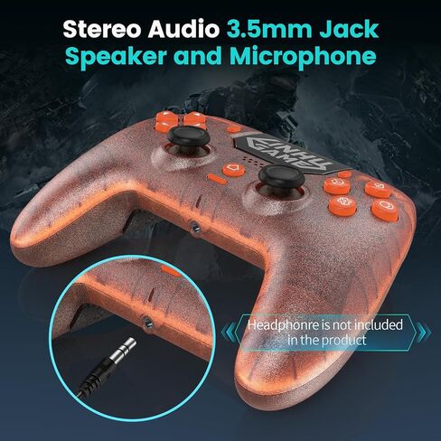 citnh Wireless Controller for PS-5/Pro/Slim/PC, with Transparent Shell/RGB Tape Light/Hall Effect Joyticks and Trigger/Macro/Turbo/3.5mm Audio Jack/Speaker and Mic/1500 mAh Large Battery Gamepad (Orange) in Kuwait