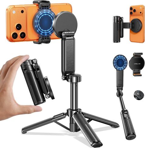 【Max 17"】 MRGLAS Magnetic Mini Tripod Selfie Stick for iPhone【4.5" Pocket】 | 【17" Max Extendable】4.5" Pocket Stand with Wireless Remote, Detachable Clamp, 360° Rotatable for MagSafe, 4-in-1 Mini Tripod in Saudi Arabia