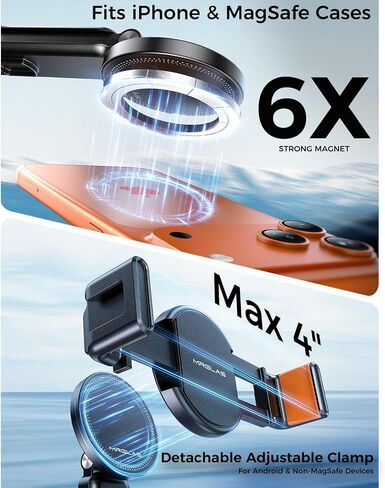 【Max 17"】 MRGLAS Magnetic Mini Tripod Selfie Stick for iPhone【4.5" Pocket】 | 【17" Max Extendable】4.5" Pocket Stand with Wireless Remote, Detachable Clamp, 360° Rotatable for MagSafe, 4-in-1 Mini Tripod in Saudi Arabia