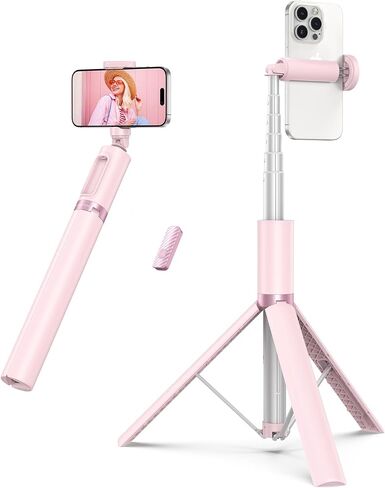ATUMTEK 55" Selfie Stick Tripod, All-in-one Extendable Aluminum Phone Tripod with Rechargeable Bluetooth Remote for iPhone and More, Fitting 4.7-7 inch Smartphones, Pink in Saudi Arabia