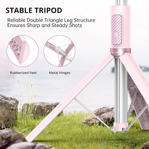 ATUMTEK 55" Selfie Stick Tripod, All-in-one Extendable Aluminum Phone Tripod with Rechargeable Bluetooth Remote for iPhone and More, Fitting 4.7-7 inch Smartphones, Pink in Saudi Arabia