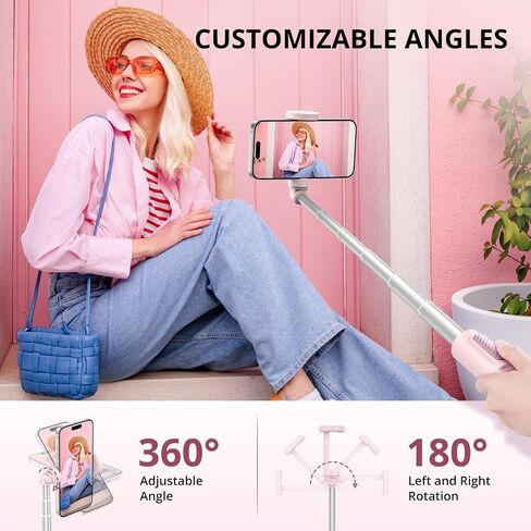 ATUMTEK 55" Selfie Stick Tripod, All-in-one Extendable Aluminum Phone Tripod with Rechargeable Bluetooth Remote for iPhone and More, Fitting 4.7-7 inch Smartphones, Pink in Saudi Arabia