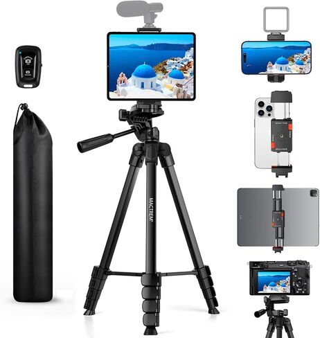 MACTREM 67" iPad Tripod Stand for Tablet Phone Camera with Remote Mount | 2-In-1 Holder Fits Ipad/Iphone Up To 12.9",Aluminum Extendable 17.7-67in,Remote 33ft, Video Recording/Vlogging,1/4" Screw in Kuwait