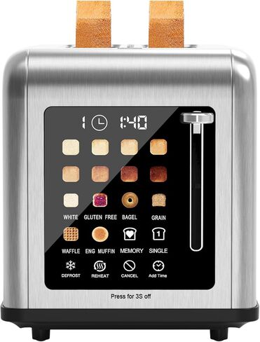 2 Slice Toaster Touch Screen, Stainless Steel Toasters Digital Timer 2 Slot Toasters, 8 Shade Settings 6 Bread Types for Bagel, Cancel, Defrost（Silver） in Saudi Arabia