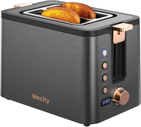 Mecity 4 Slice Toaster, Long Slot Toaster With Warming Rack, Timer, Bagel, Defrost, Reheat Functions, Crumb Tray, 6 Browning Settings, Extra Wide Long Slots, Stainless Steel, 1300W, Grey in Kuwait