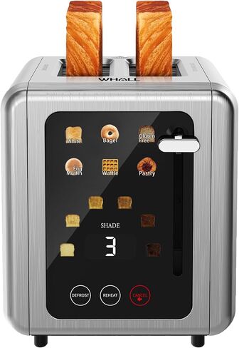 WHALL 2 Slice Toaster, Smart Full Touch Screen, Extra Wide Slots, Silver | Stainless Steel, 6 Shade Settings, Reheat/Defrost/Mute/Standby/Cancel, Bread Bagel Gluten-Free Waffle Pastry, Digital Timer in Kuwait