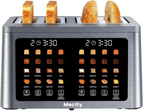 Mecity 4 Slice Toaster Wide Slot, Auto Lift Keep Warm Smart Toaster with Touch Screen, Dual Control Panel, Defrost, Auto Shut Off Digital Toasters for Bagel Muffin Waffle Gluten Free Breads1700W 120V in Saudi Arabia