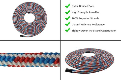 Pelican Arborist-16 Strand 1/2 inch Arborist Rope 7000 lbs Breaking Strength -Static Climbing Rope Used for Rescue Operations - 150 Ft, Plain End, Red/White in Saudi Arabia