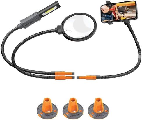 WORK IQ TOOLS IQ Connect | Hands-Free Accessory System with 3 Bench Mounts | Includes Magnifying Glass, Rechargeable Work Light & Cell Phone Holder | Work Bench Accessories Compatible with IQ Vise in Saudi Arabia