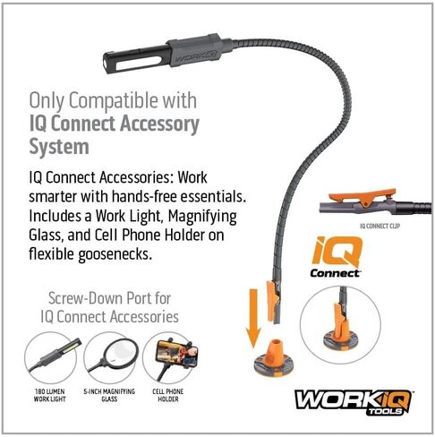 WORK IQ TOOLS IQ Connect | Hands-Free Accessory System with 3 Bench Mounts | Includes Magnifying Glass, Rechargeable Work Light & Cell Phone Holder | Work Bench Accessories Compatible with IQ Vise in Saudi Arabia