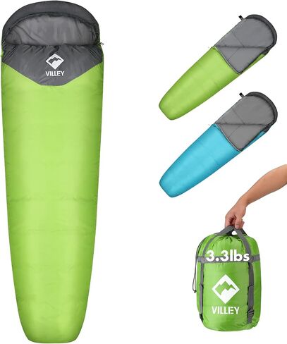 VILLEY Mummy Sleeping Bag, Lightweight Backpacking Sleeping Bag for Adults & Kids, Camping Hiking Equipment for 3-4 Seasons in Saudi Arabia