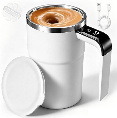 380 ml Self Stirring Coffee Mug, Rechargeable Self Stirring Mug with 7000 RPM Temperature Display 316 Stainless Steel, Waterproof Automatic Mixing Cup for Coffee Milk Cocoa Beverages, Black in Saudi Arabia