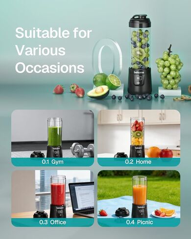 Behome Portable Blender Smoothies and Shakes, Personal Juicer 14 OZ BPA Free Portable Cups, USB-C Rechargeable, Dishwasher Safe Parts - Mini Small Blenders Cup Fits Home, Office, Gym, Travel in Saudi Arabia