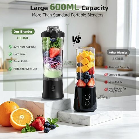 CC Store Portable Blender 20 Oz with USB-C Rechargeable Design, Black | Personal blender for smoothies with leakproof travel cup,pulse mode,LED light,BPA free,cordless for gym and office in Saudi Arabia