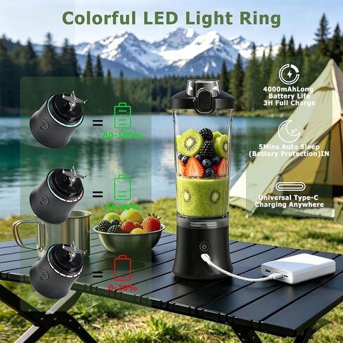 CC Store Portable Blender 20 Oz with USB-C Rechargeable Design, Black | Personal blender for smoothies with leakproof travel cup,pulse mode,LED light,BPA free,cordless for gym and office in Saudi Arabia