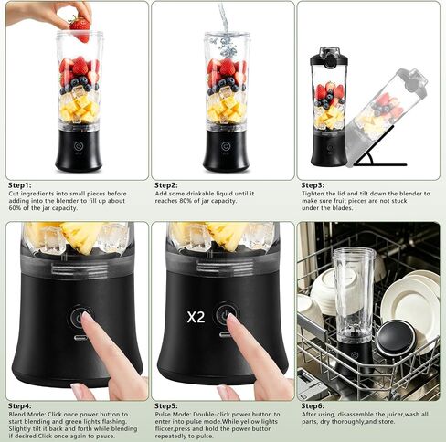 CC Store Portable Blender 20 Oz with USB-C Rechargeable Design, Black | Personal blender for smoothies with leakproof travel cup,pulse mode,LED light,BPA free,cordless for gym and office in Saudi Arabia