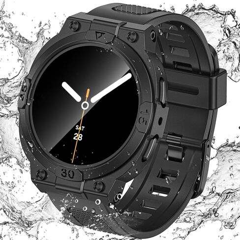 Goton 3 in 1 Case with Band for Samsung Galaxy Watch 8/7/FE/5/4 44mm 40mm | 360° Waterproof Protective Hard PC with Tempered Glass Screen Protector for Galaxy Watch Cover Bumper Accessories in Kuwait