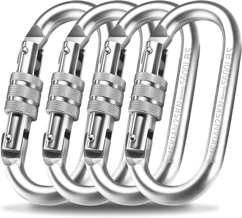 4 Pack Oval Indoor Outdoor Climbing Carabiner, Screw Locking Heavy Duty Safety Caribeener Clips, 25 KN (5600 LBS) for Hammock, Rope, Hiking, Camping in Saudi Arabia